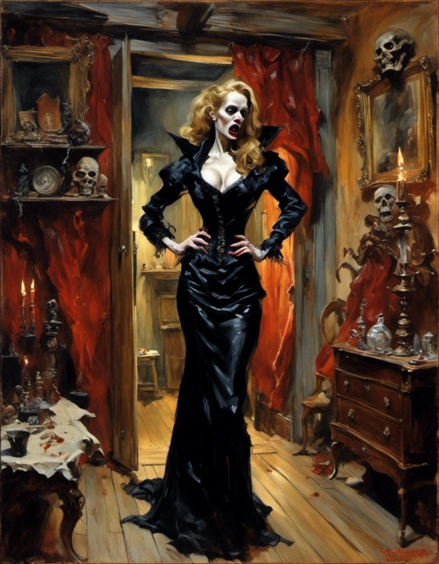 Sinister Vampire Portrait in Haunted House