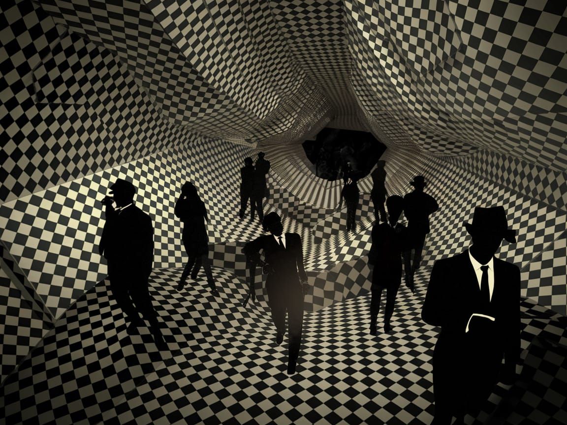 Secret Speakeasy in Tessellated Cityscape, Film Noir Style