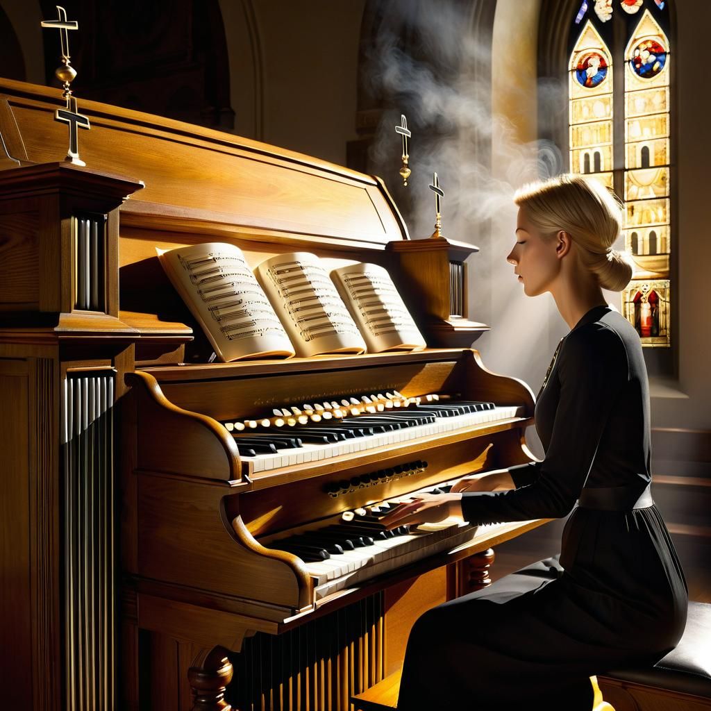 Musical Notes Levitate Above Organ in Nordic Realism