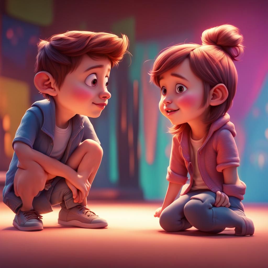 Boy and Girl in 3D Digital Art Style