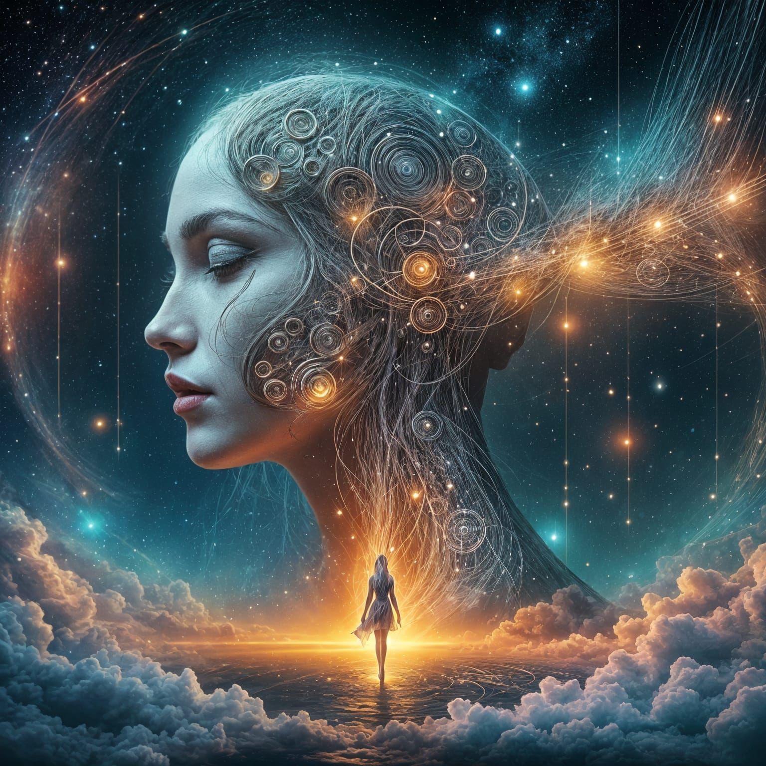 Ethereal Android Siren Basks in Blue Lake Glow