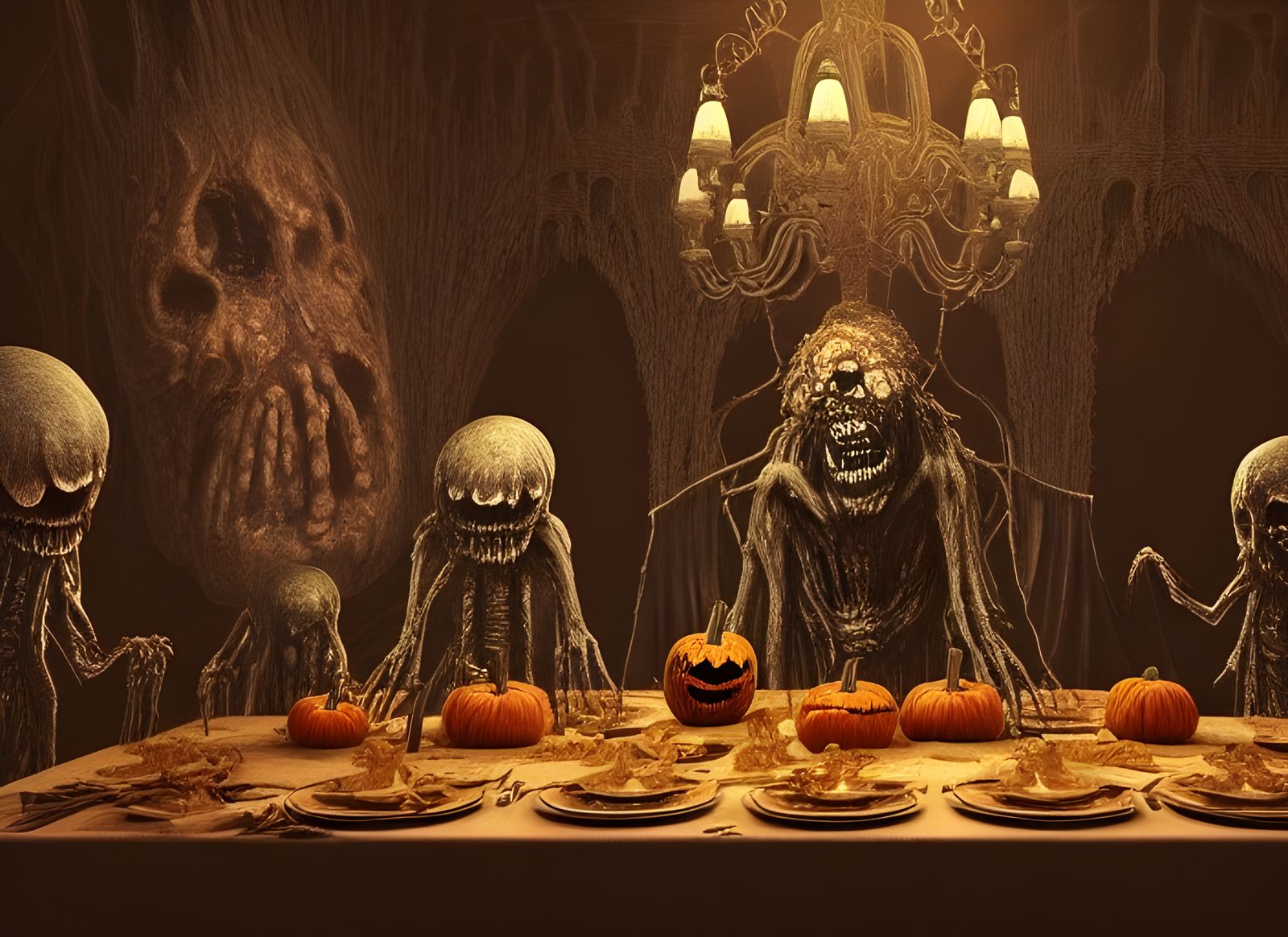Ghostly Gothic Dinner with Pumpkin Head Monsters