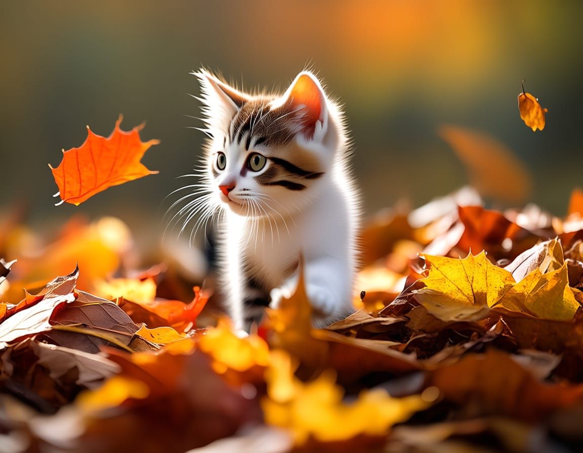 Cute Kittens Play Amidst Vibrant Autumn Leaves