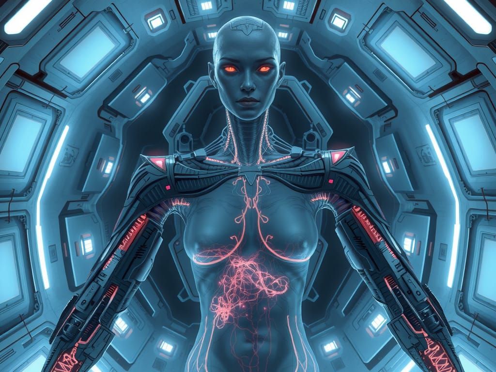 Spectral Machine-Pilot Concept Art in Biotech Spacecraft