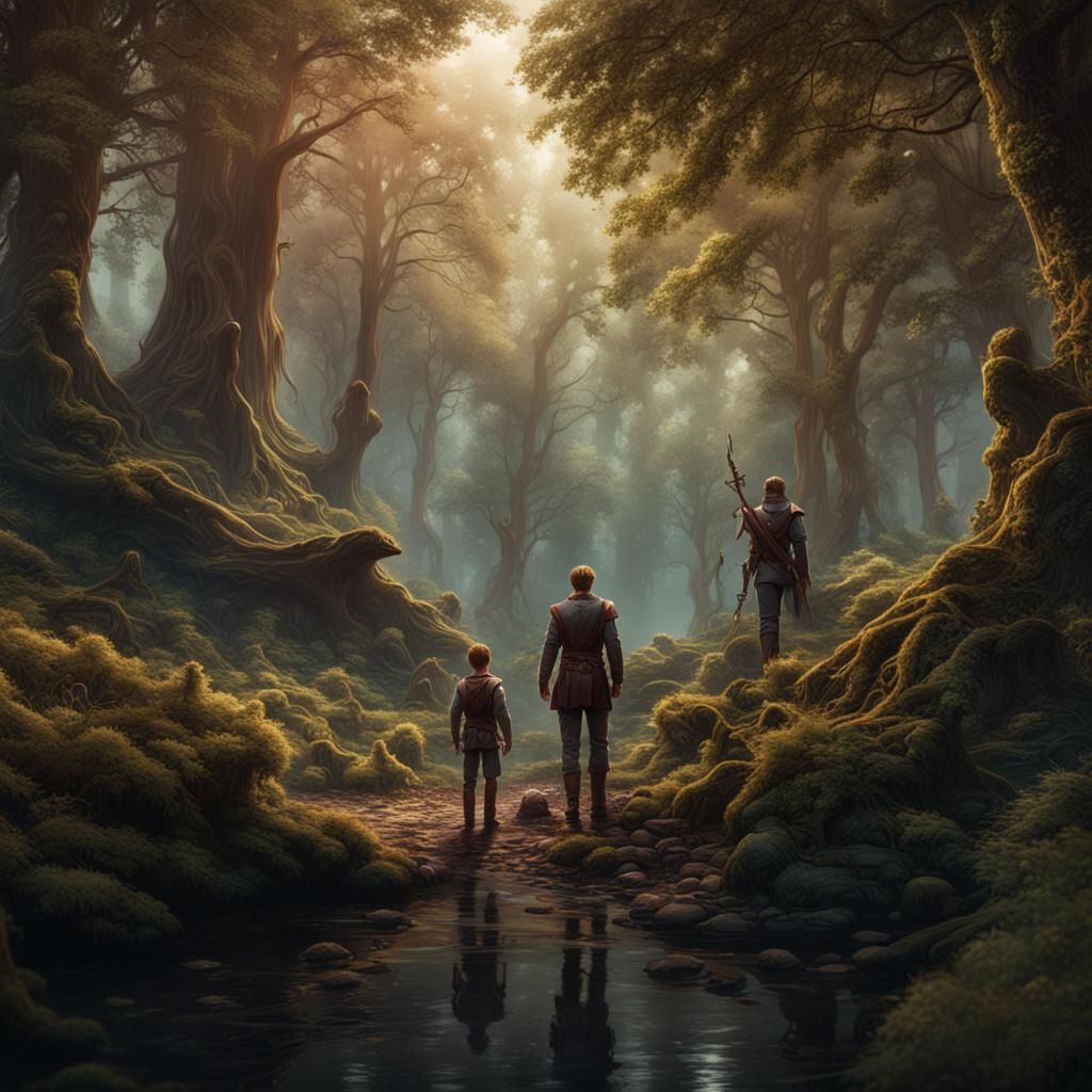 Father and Son in Woods: Fantasy Concept Art