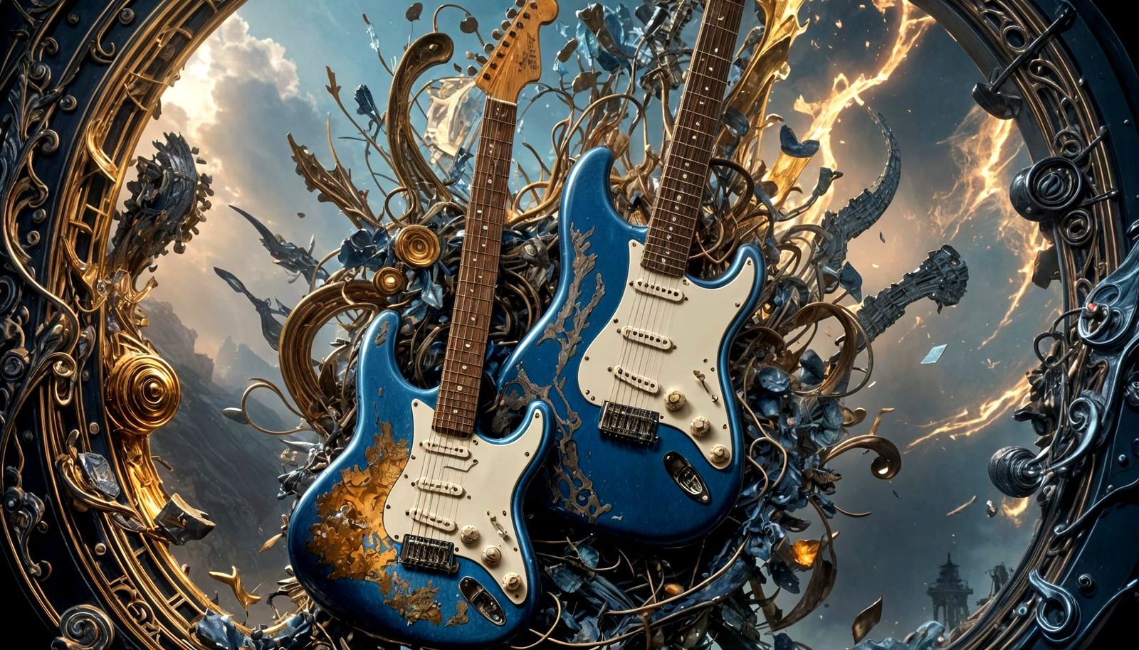 Dark Fantasy Fender Stratocaster Guitar in Unreal Engine