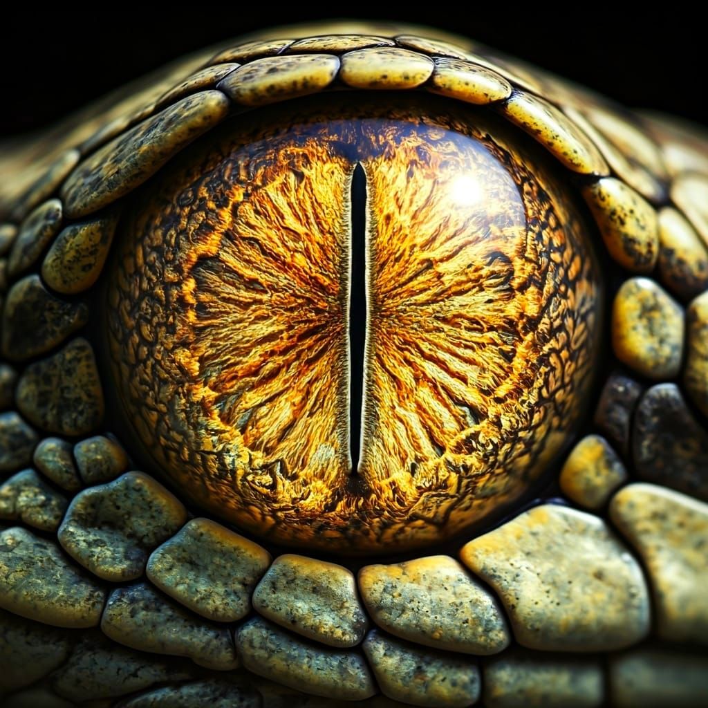 Macro Photo of a Giant Snake's Golden Eye