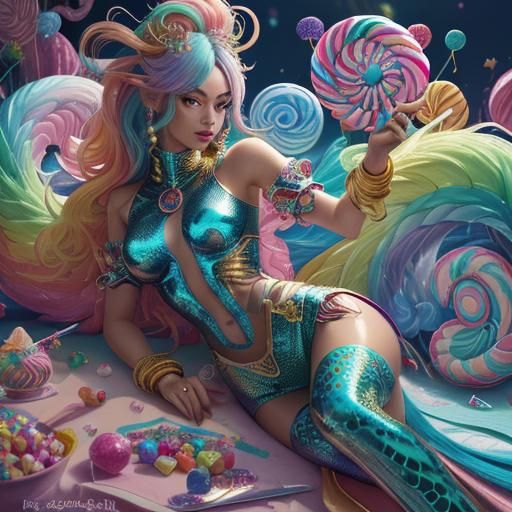 Candy Art Woman with Dragon Serpent Tail