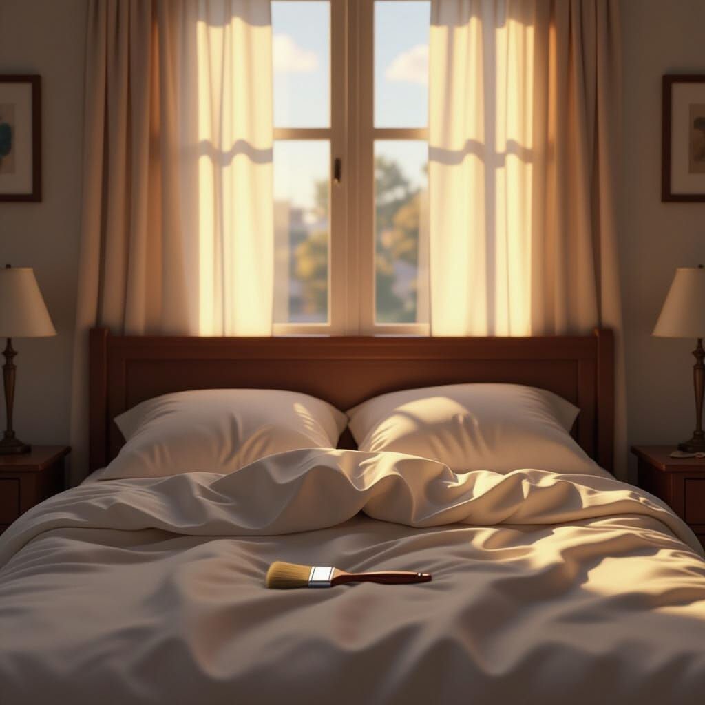 Morning Bedroom Scene with Glowing Pillow