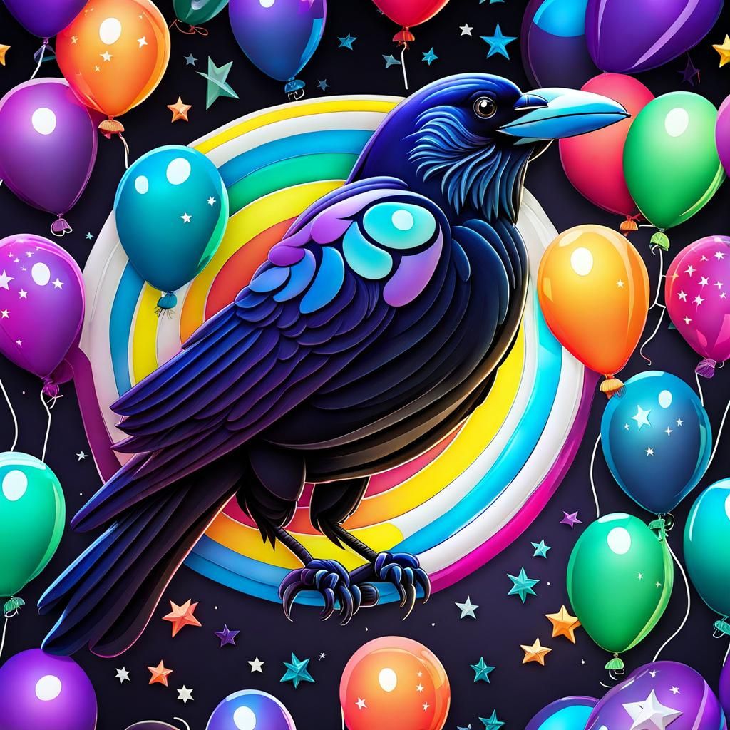 Adorable Balloon Raven Made of Glowing Stars