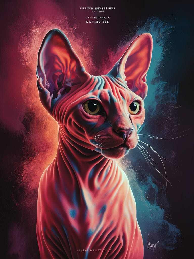 Electric Sphynx Cat Portrait in Digital Art Style
