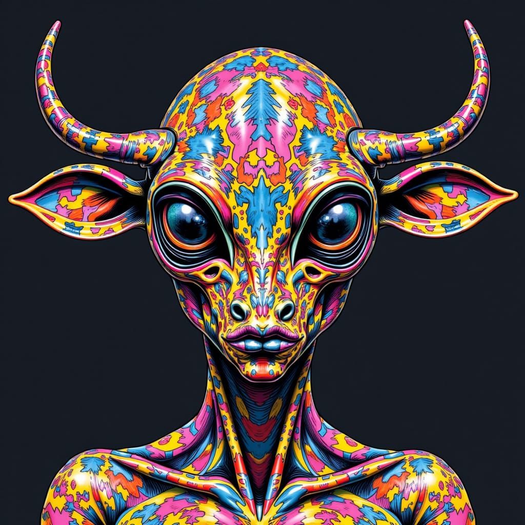 Surreal Cow Print Patterned Alien Concept