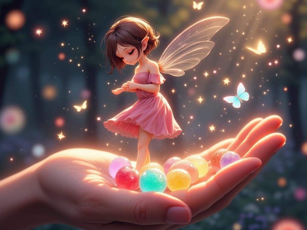 Pixie Gazing at Gumdrops with Anime Style