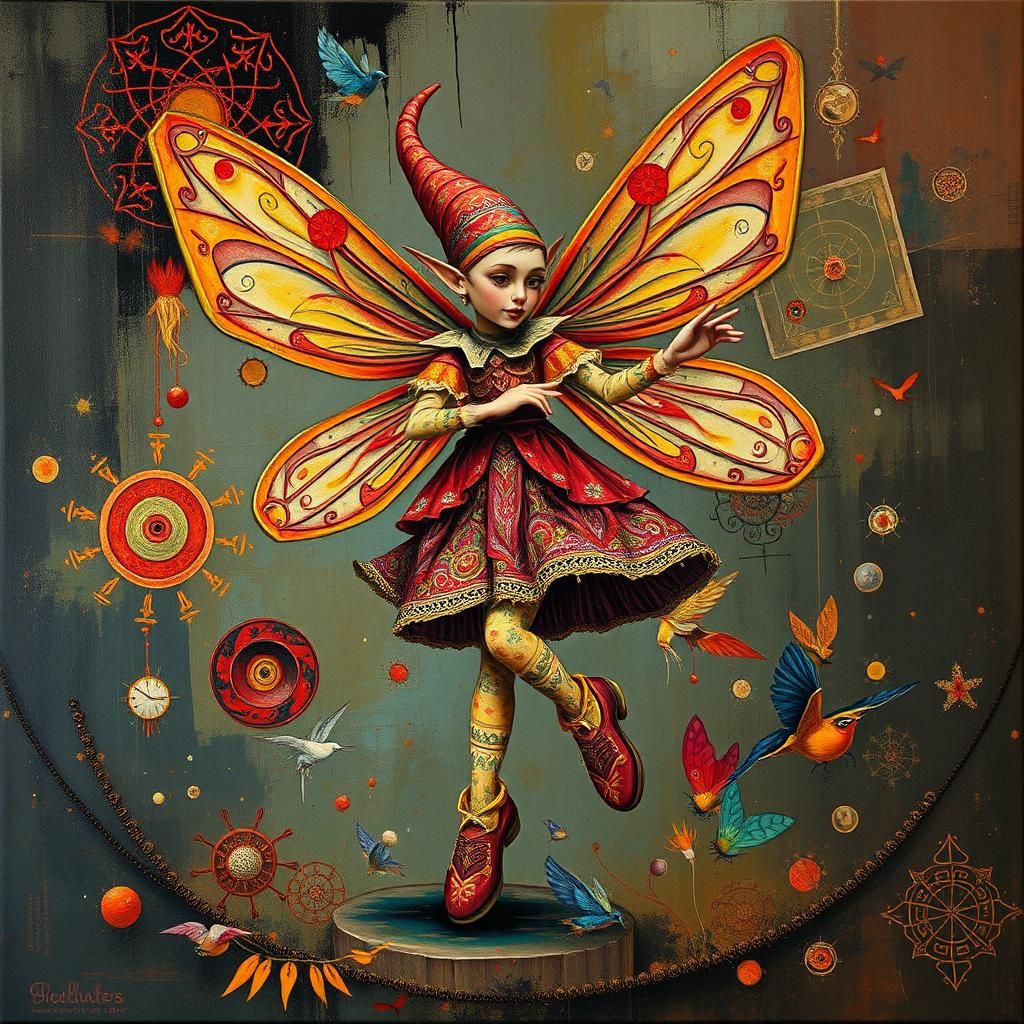 Psychedelic Fairy Elf Dance in Impasto Style