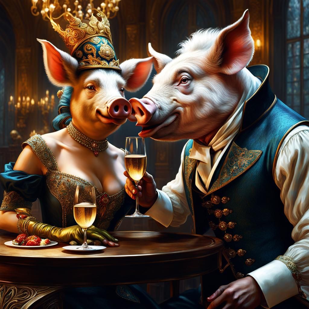 Boar Woman and Pig Man Celebrate New Year