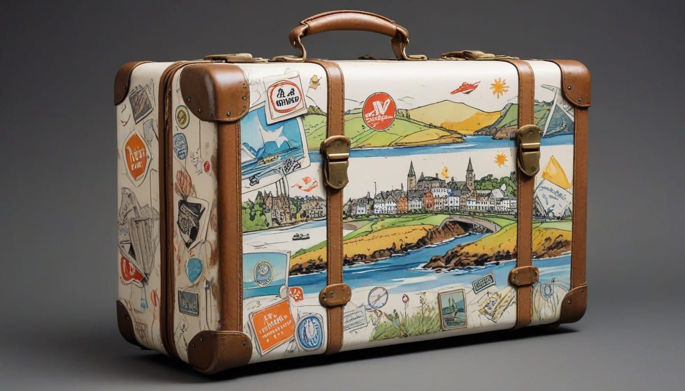Vintage Suitcase Embellished with Travelling Stickers