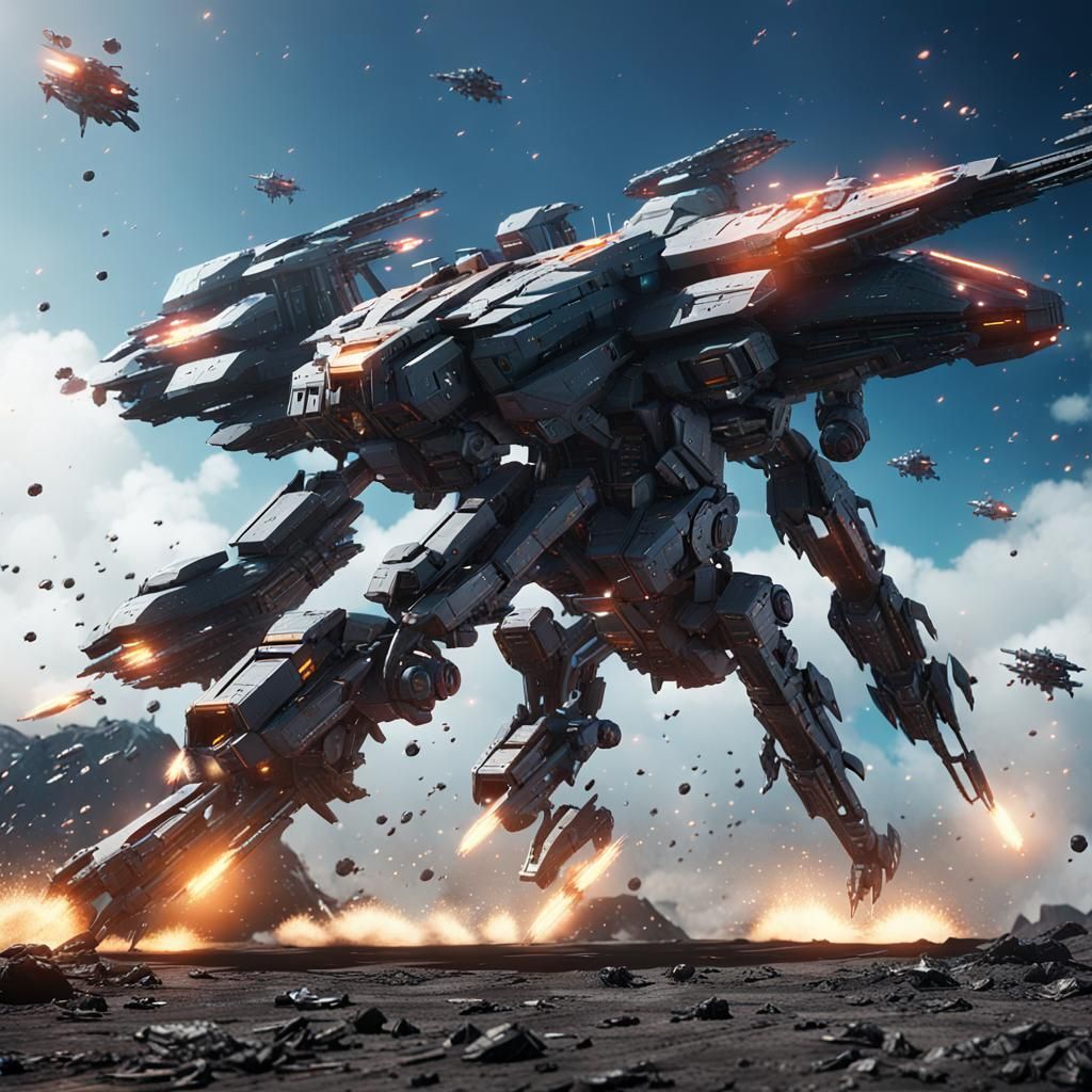 Macross SDF-1 Epic Space Battle in Sci-Fi Style