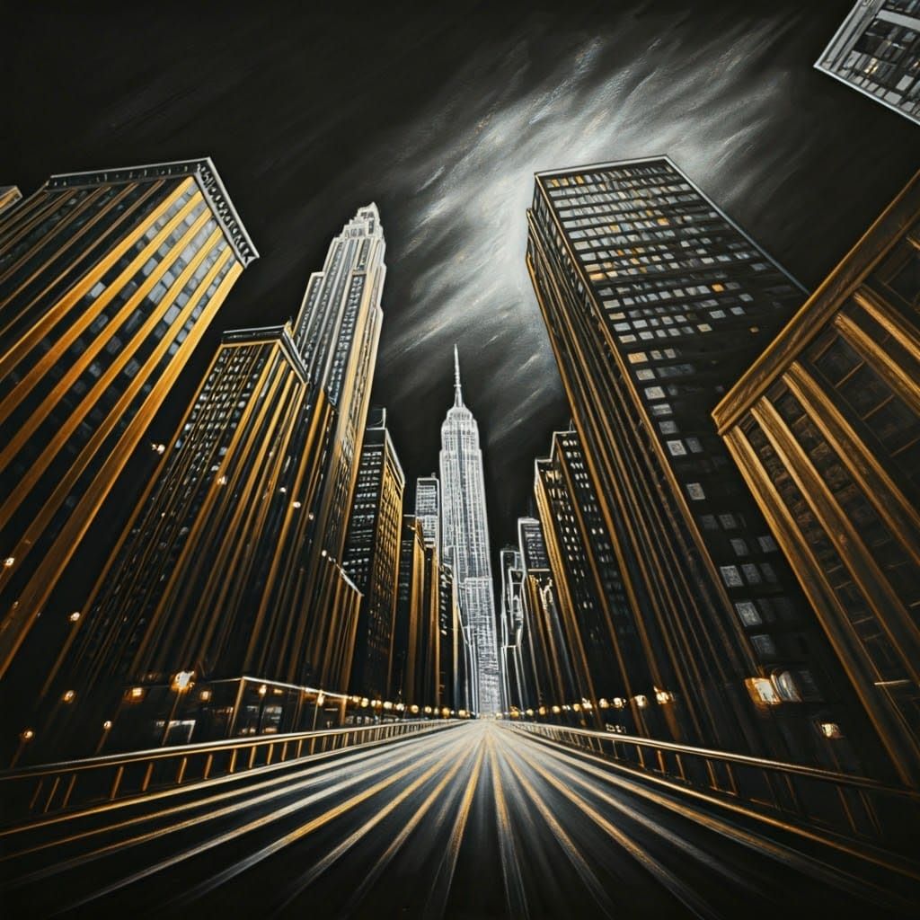 New York City Skyline in Charcoal with Gold Highlights