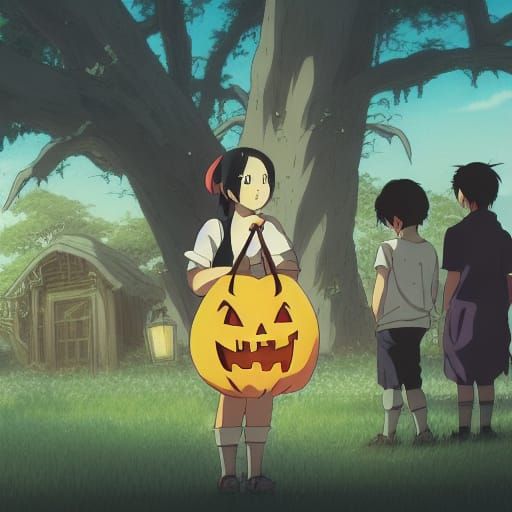 Anime Trick-or-Treat in Studio Ghibli Style
