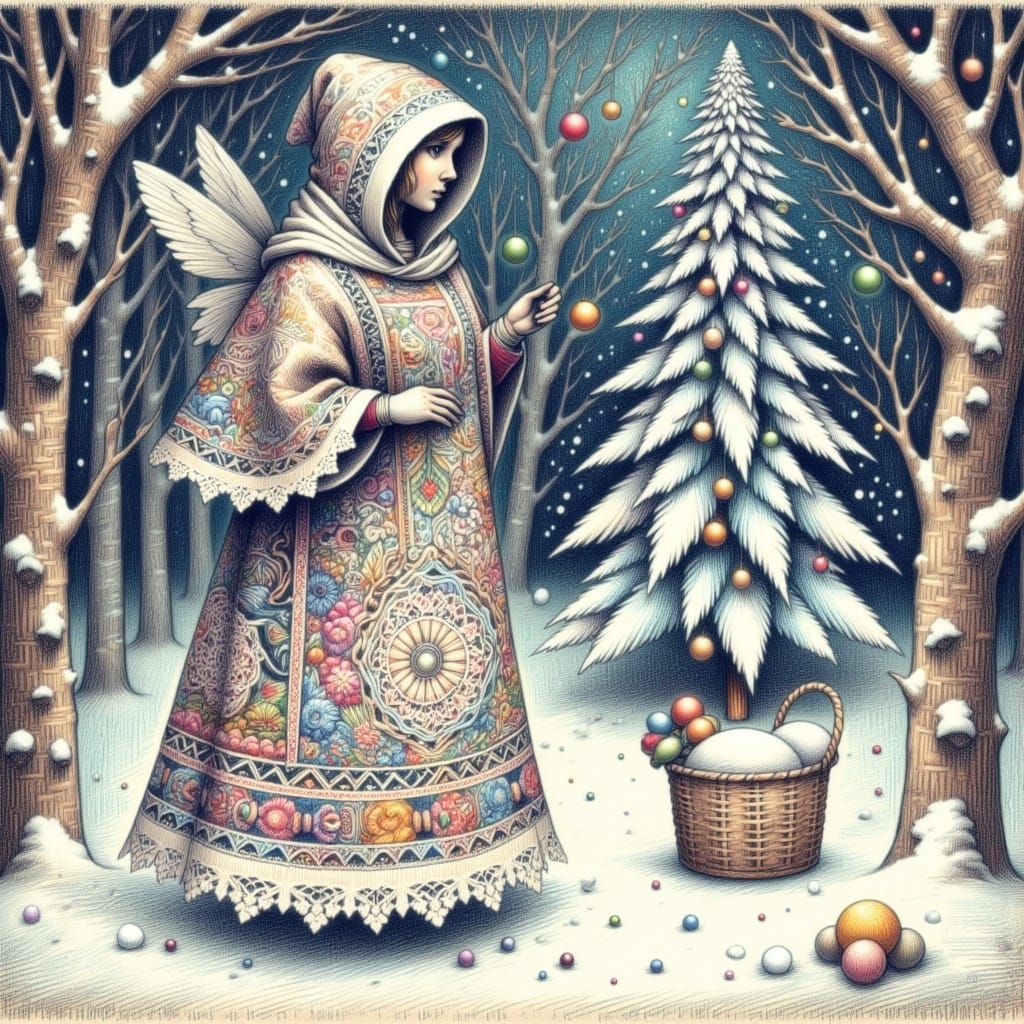 Whimsical Winter Wonderland in Classic Hand-illustrated Styl...