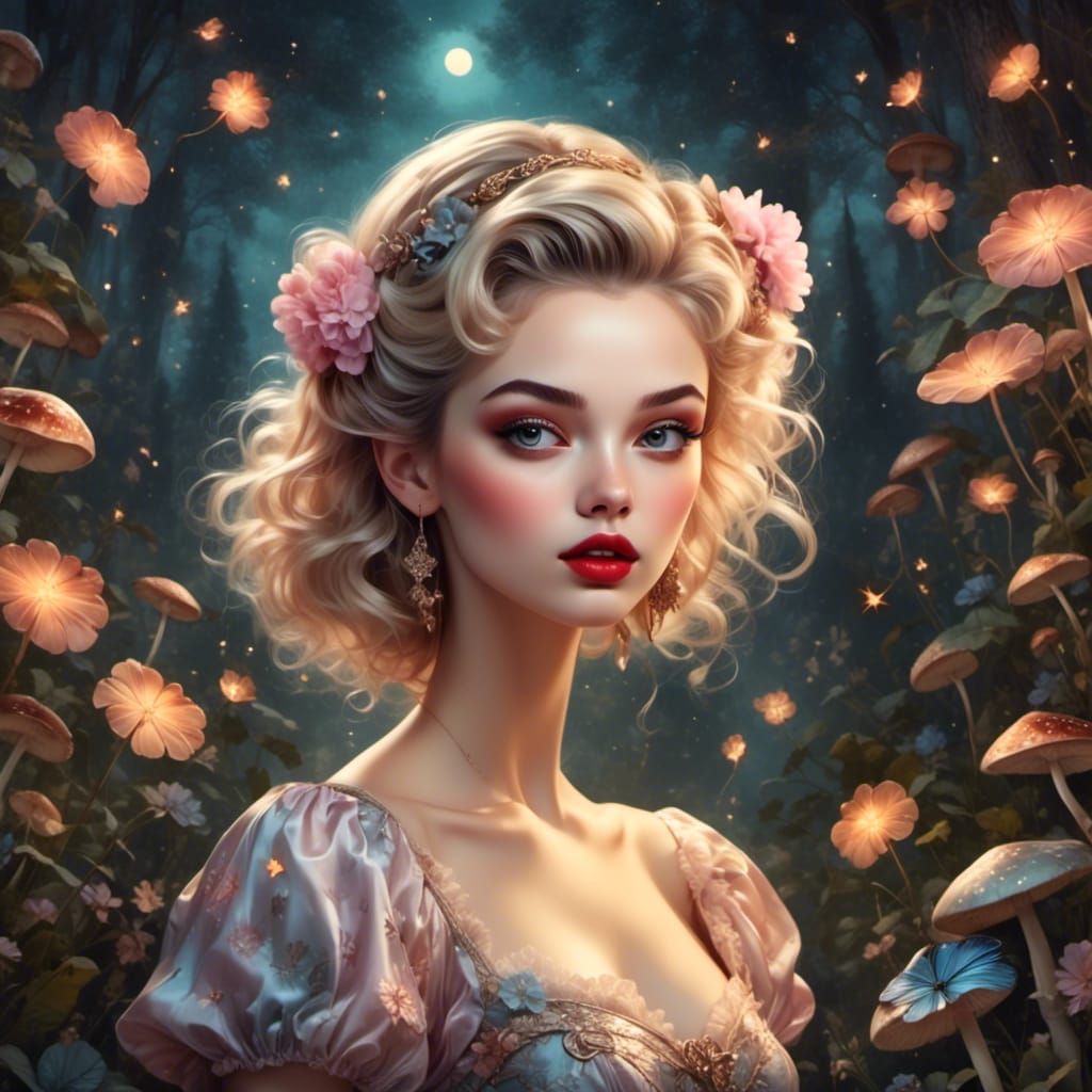 Winged Girl on Mushroom in Fantasy Illustration