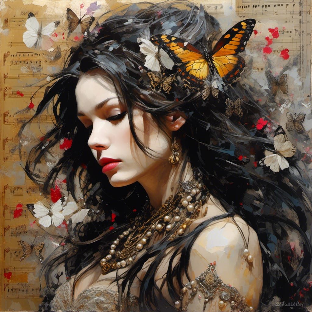 Detailed Mixed-Media Collage of Vintage Pinup Model