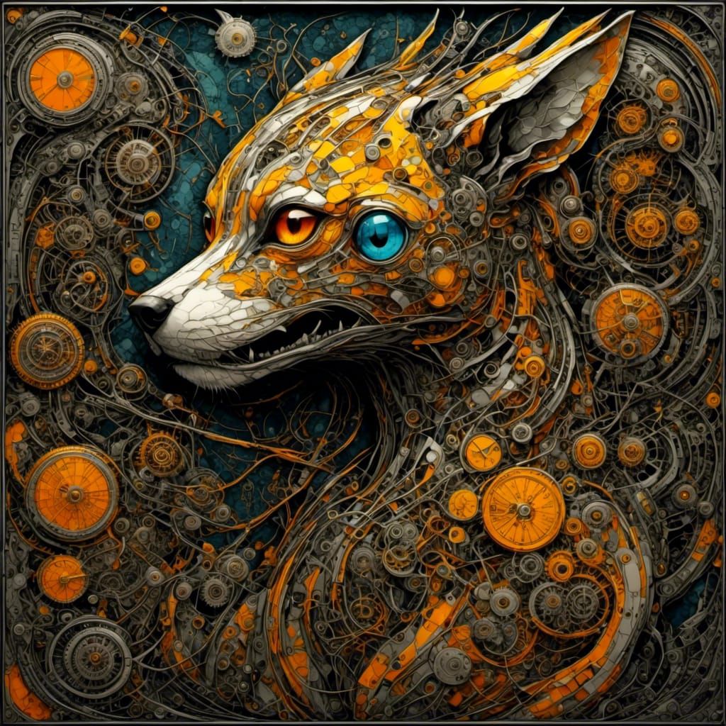 Steampunk Hellhound in Yellow and Orange