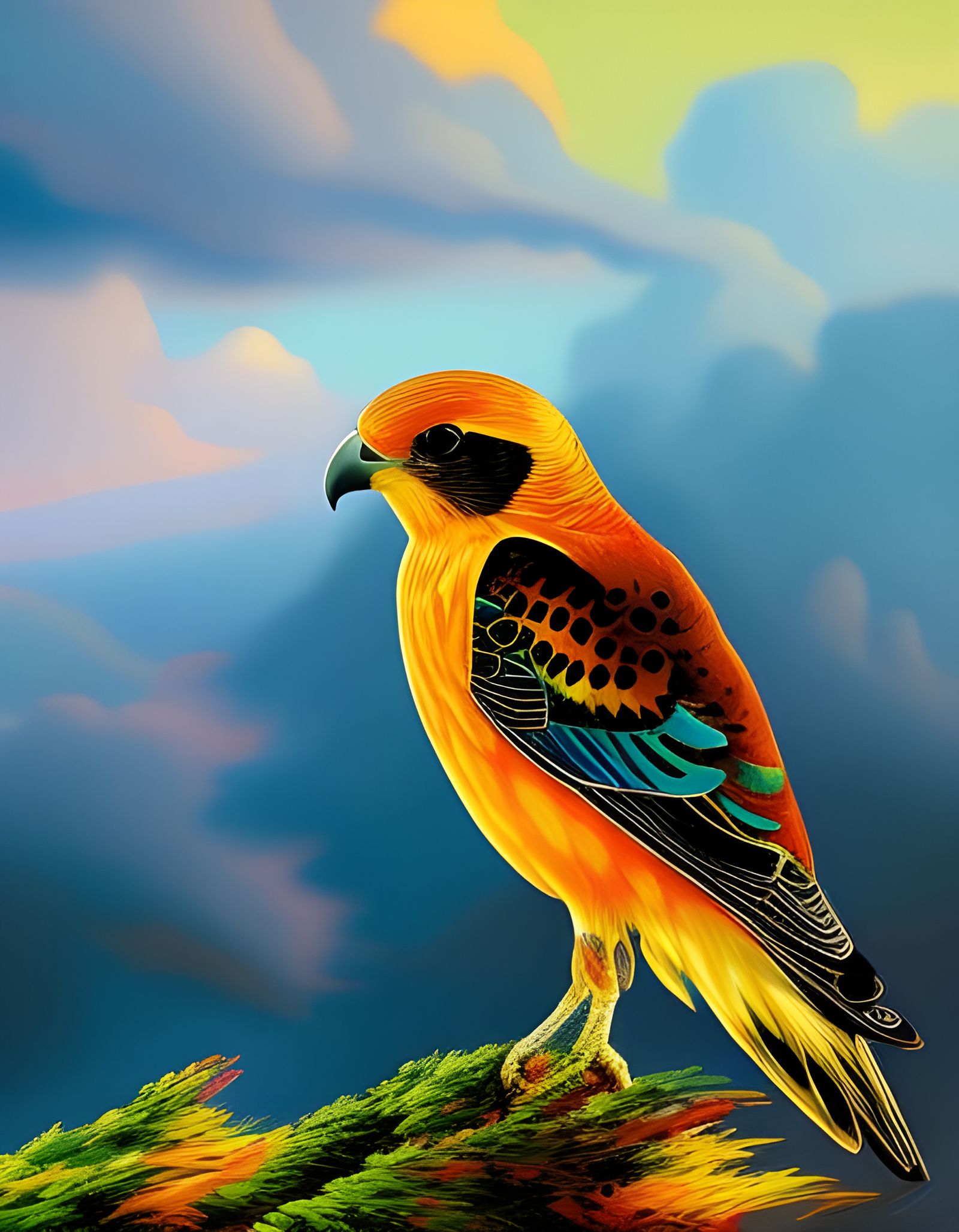 Cyberpunk Kestrel Bird Impasto Style Digital Art