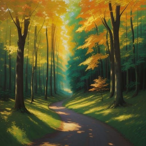 Impressionist Forest Glade with Golden Light