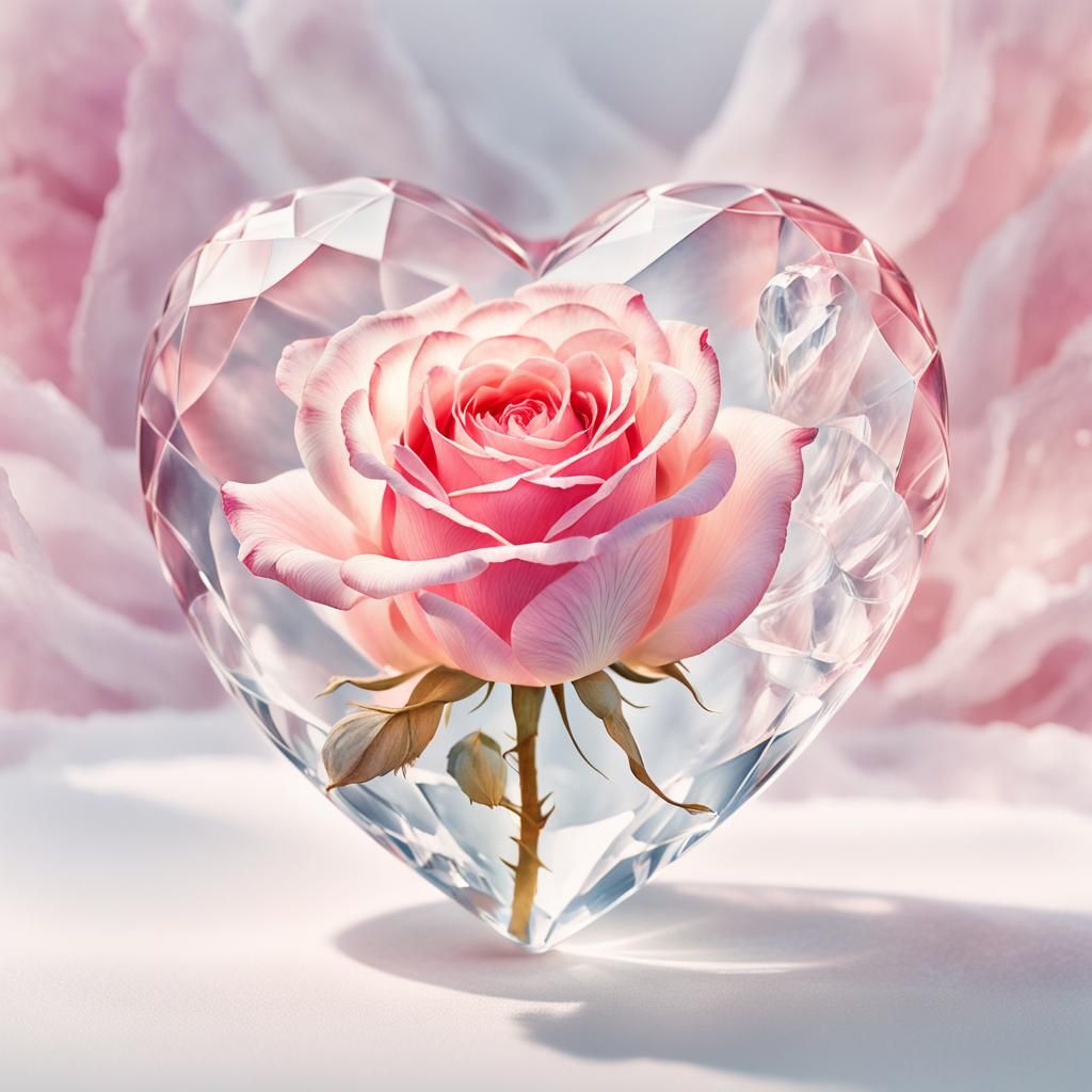 Rose in Crystal Heart Watercolor Still Life