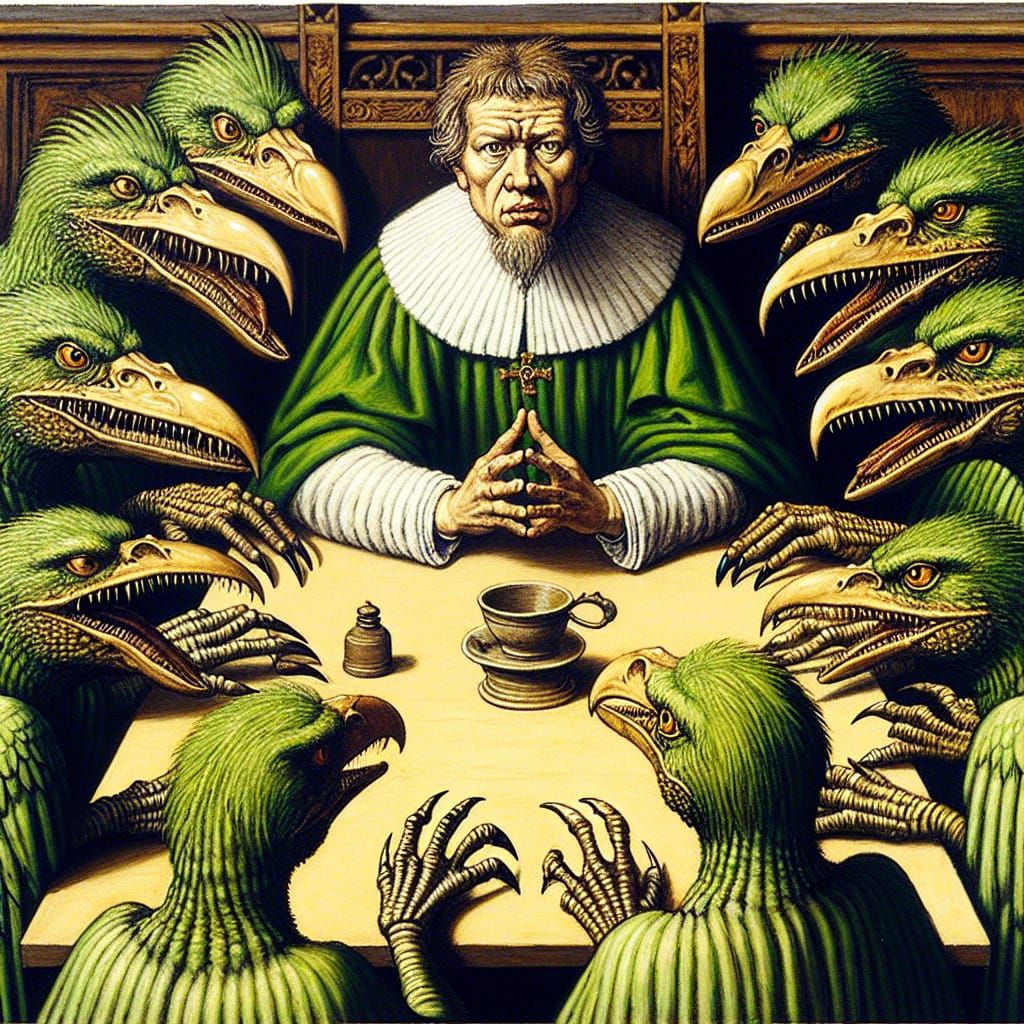 Renaissance Religious Figure Surrounded by Carnivorous Birds