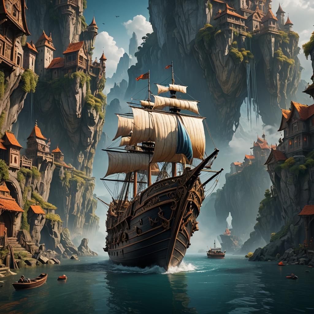 Fantastical Boat in Detailed Matte Painting