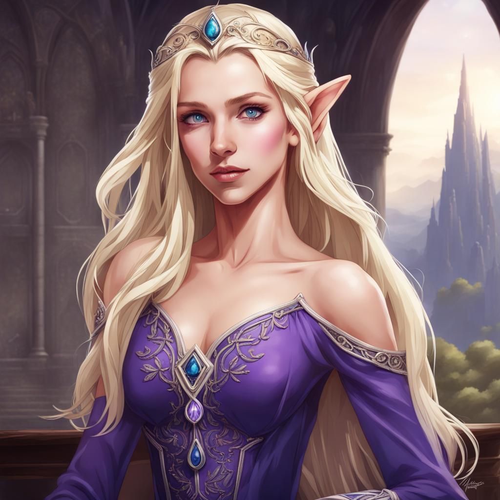 Blonde Elf in Purple Dress and Tiara
