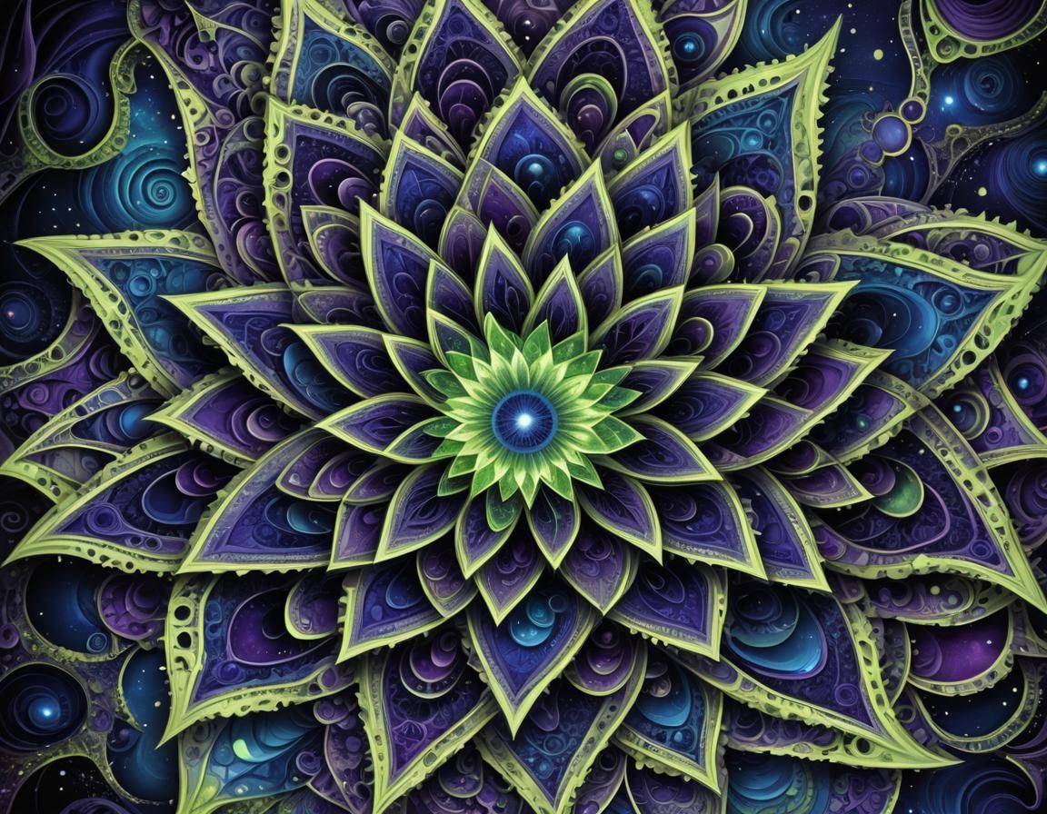 Surreal Fractal Star with Zentangle Elements