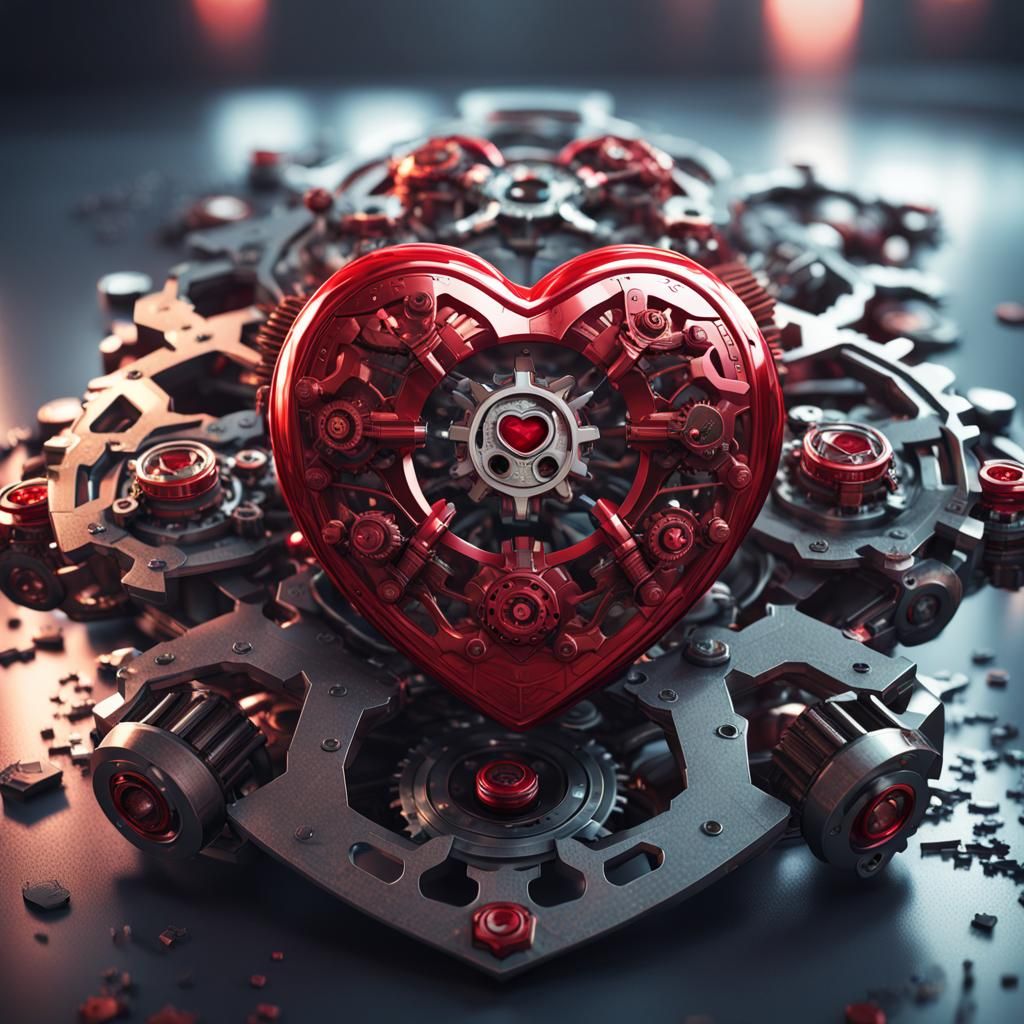 Mechanical Heart with Ruby Center in Sci-Fi Style