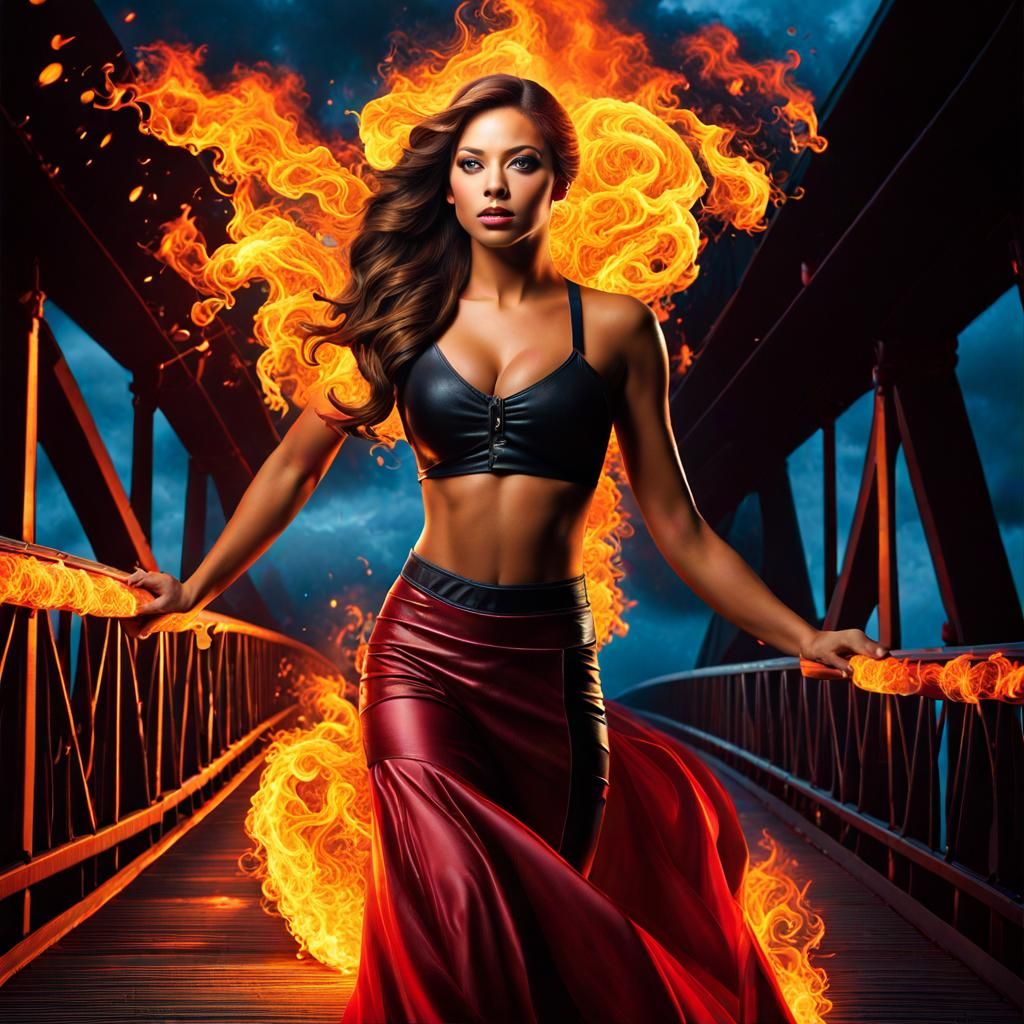 Inferno: A Bridge Ablaze in a Chalk Art Style