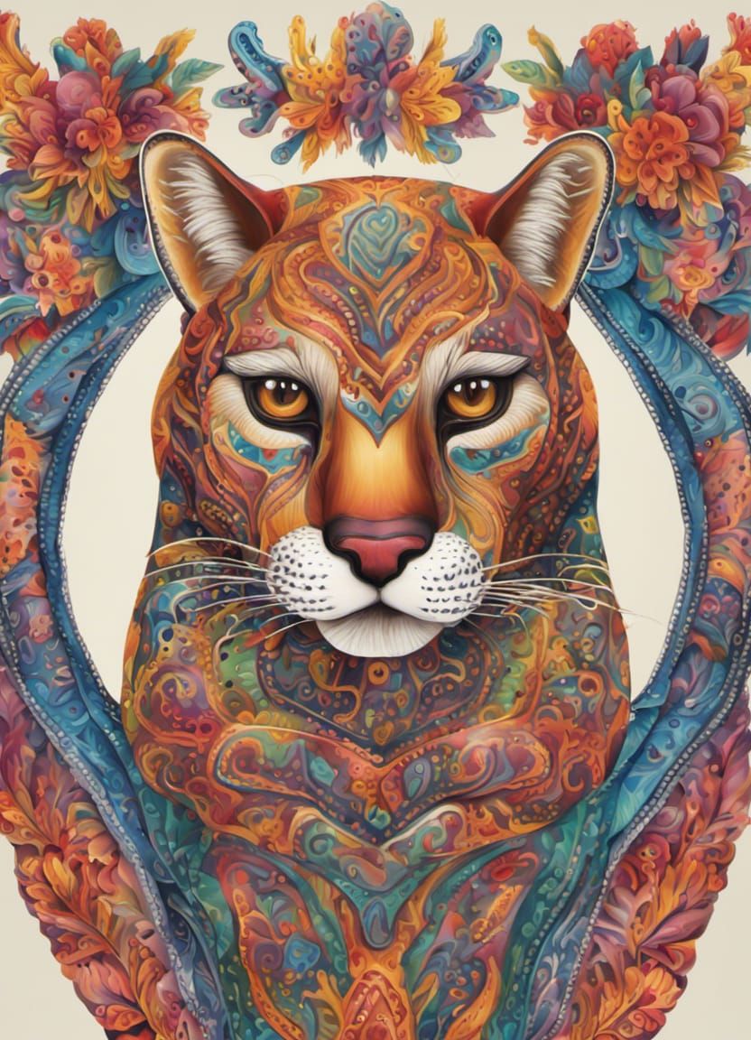 Cougar in Vivid Alebrije Style
