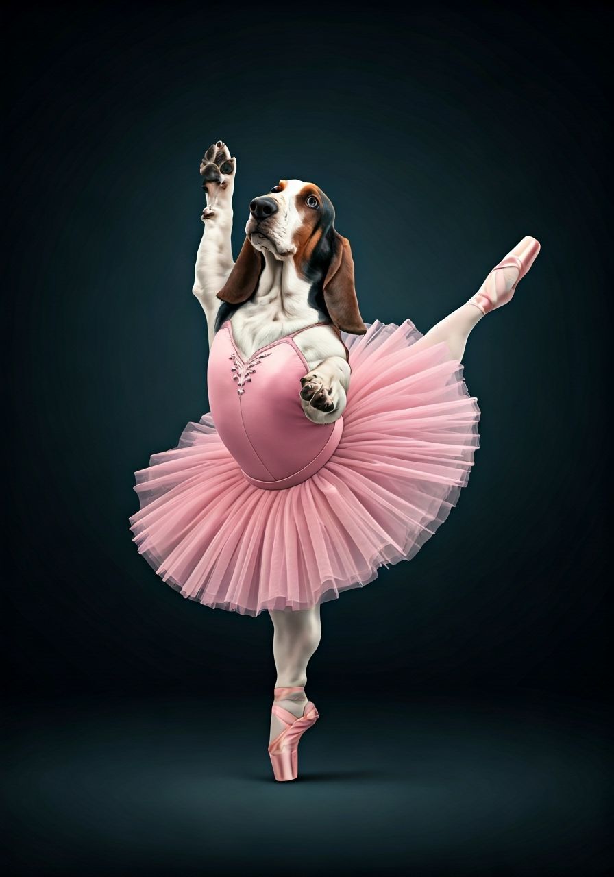 Basset Hound Ballerina in Dynamic Pirouette