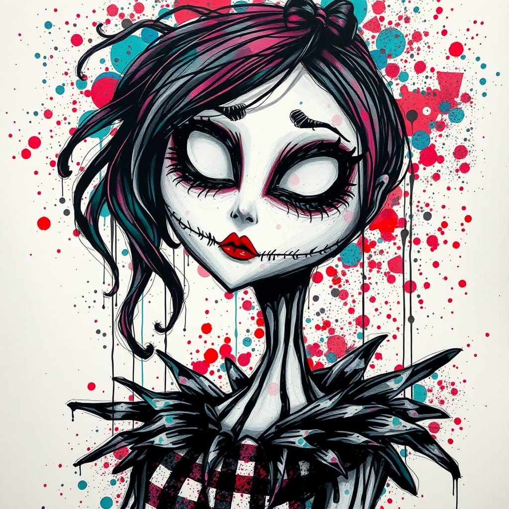 Klecksography: Ink Splatter art Sally from Nightmare Before Christmas  8K HD by Android Jones, Minjae Lee, Katrin Welz-S...