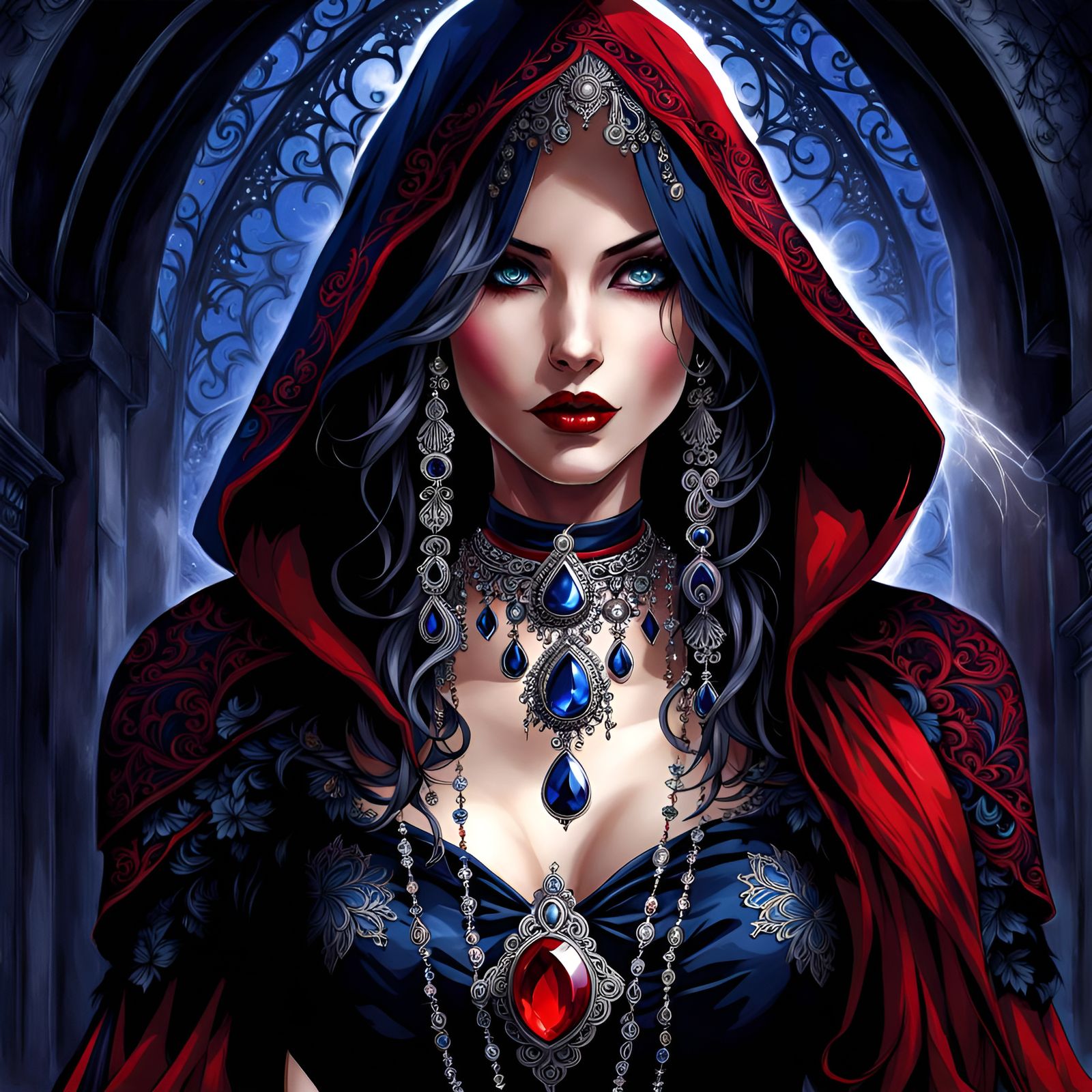 Gothic Mistress in Lace: Detailed Splash Art