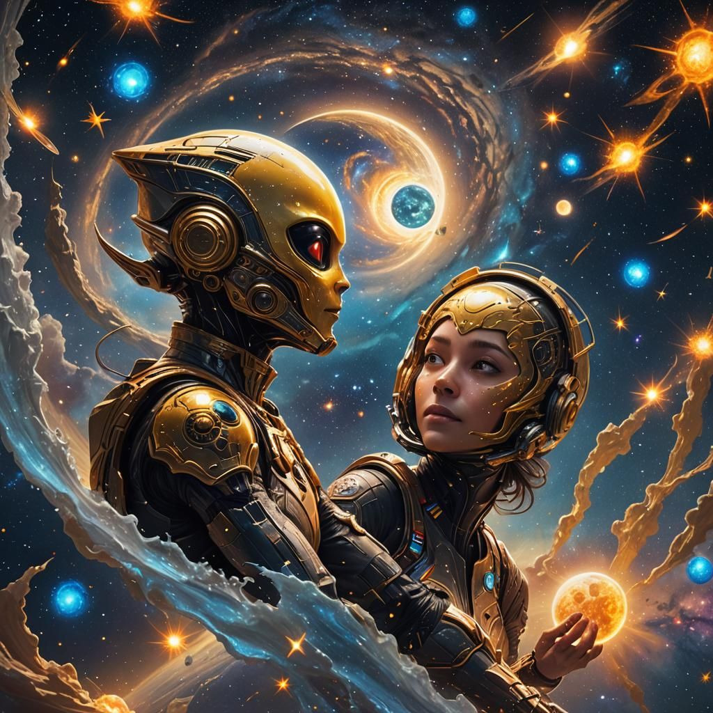 Sun and Moon Space Couple in Milky Way