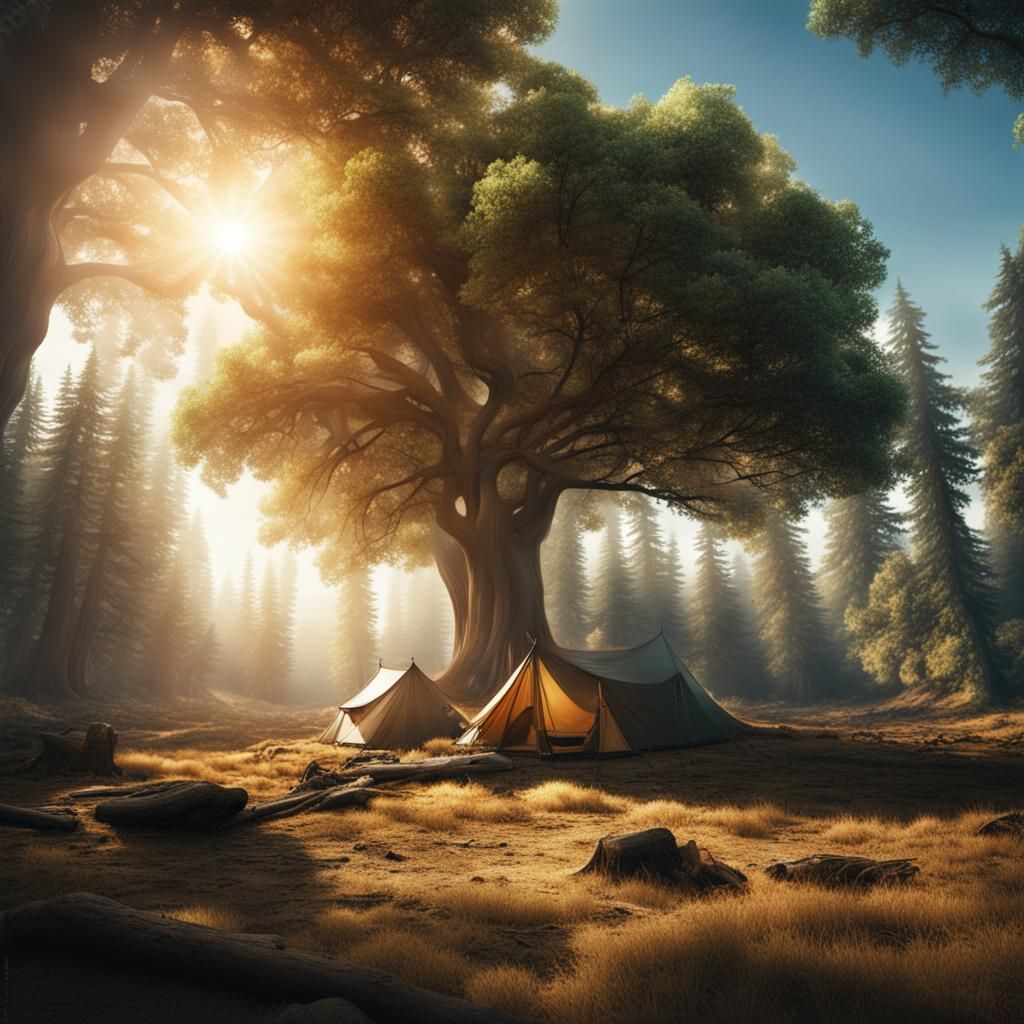 Sun-Drenched Camping Spot: A Digital Matte Painting