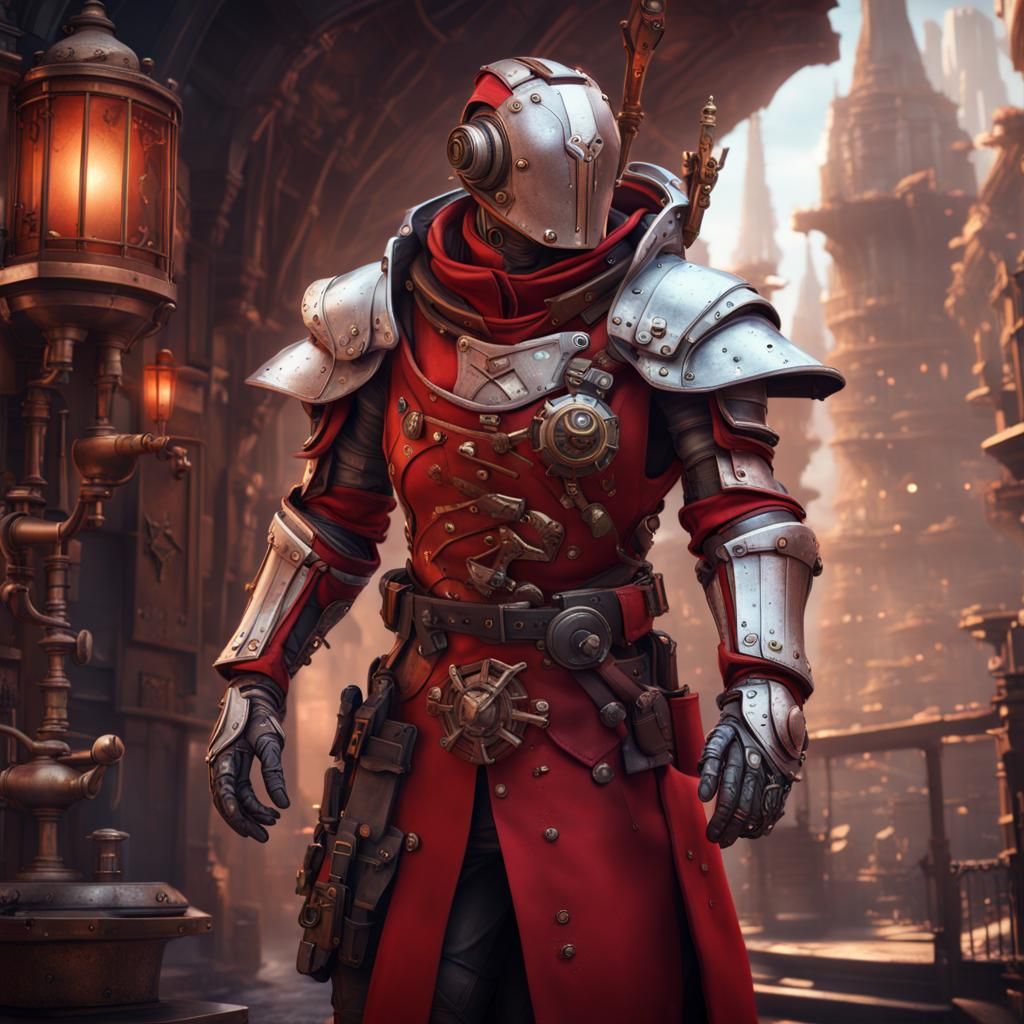 Steampunk Warforged Automaton in Space: Detailed Matte Paint...