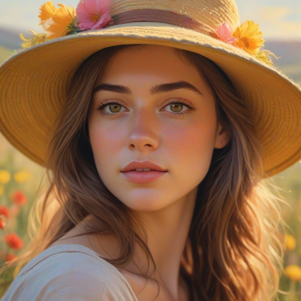 Impressionist Painting of Woman with Floral Hat