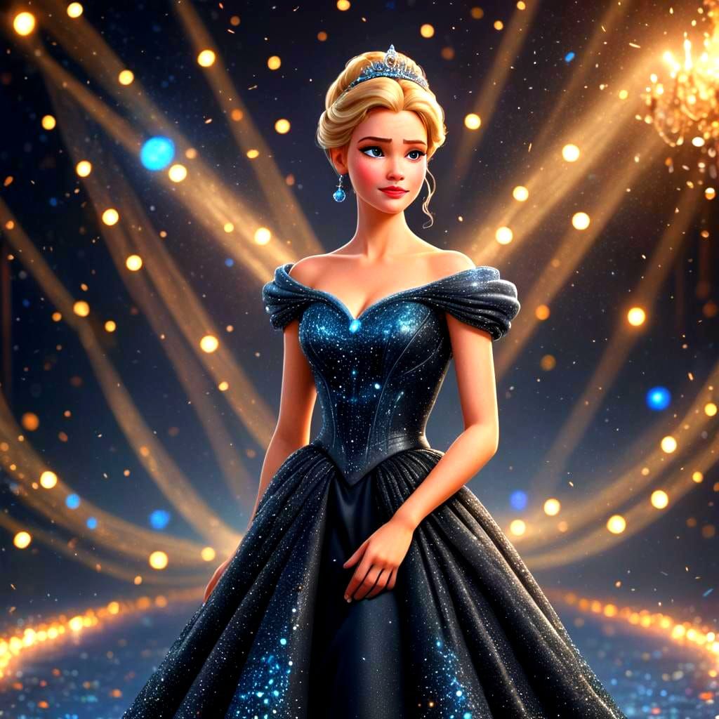 Cinderella in Black Dress: 3D Digital Art