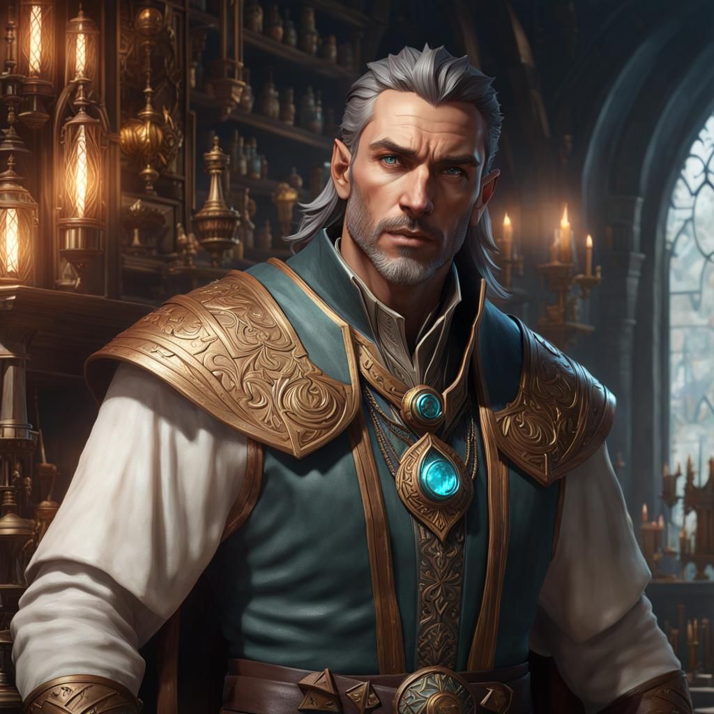 Detailed Half-Elf Cleric Portrait in Artstation Style