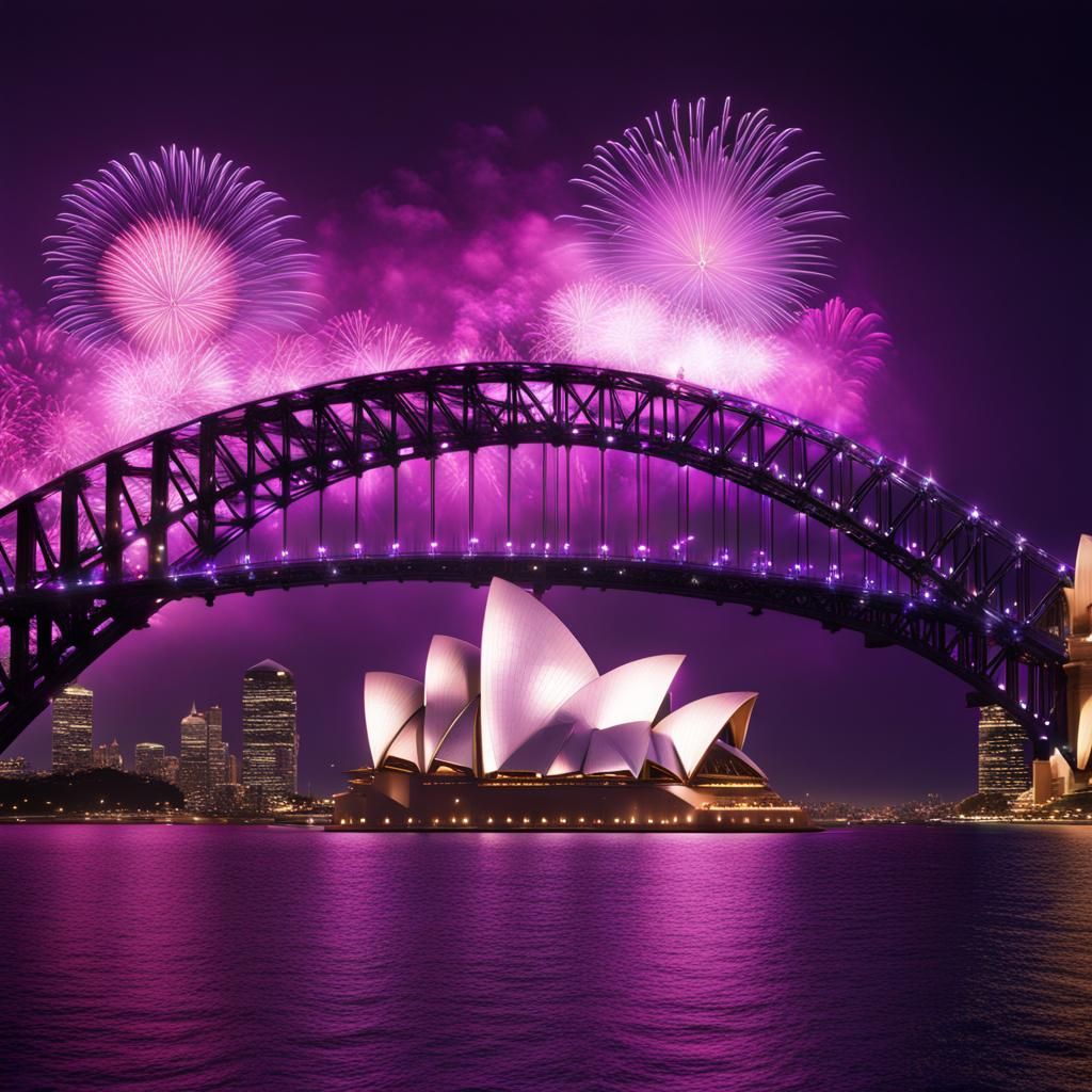 Sydney Harbour Purple Fireworks on New Year's