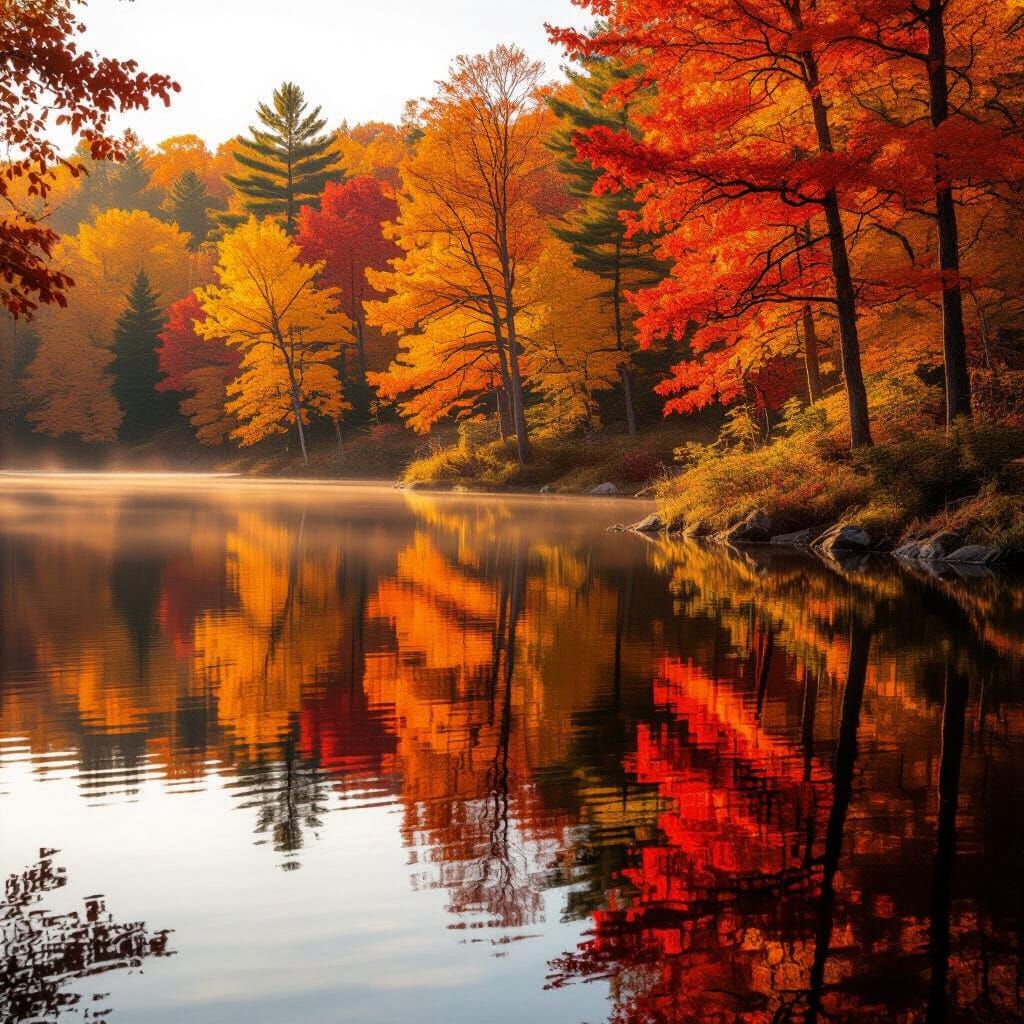 Serene Autumn Lake Reflections at Golden Hour