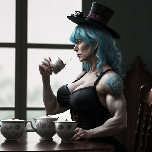 Alice in Wonderland Bodybuilders at Tea Party