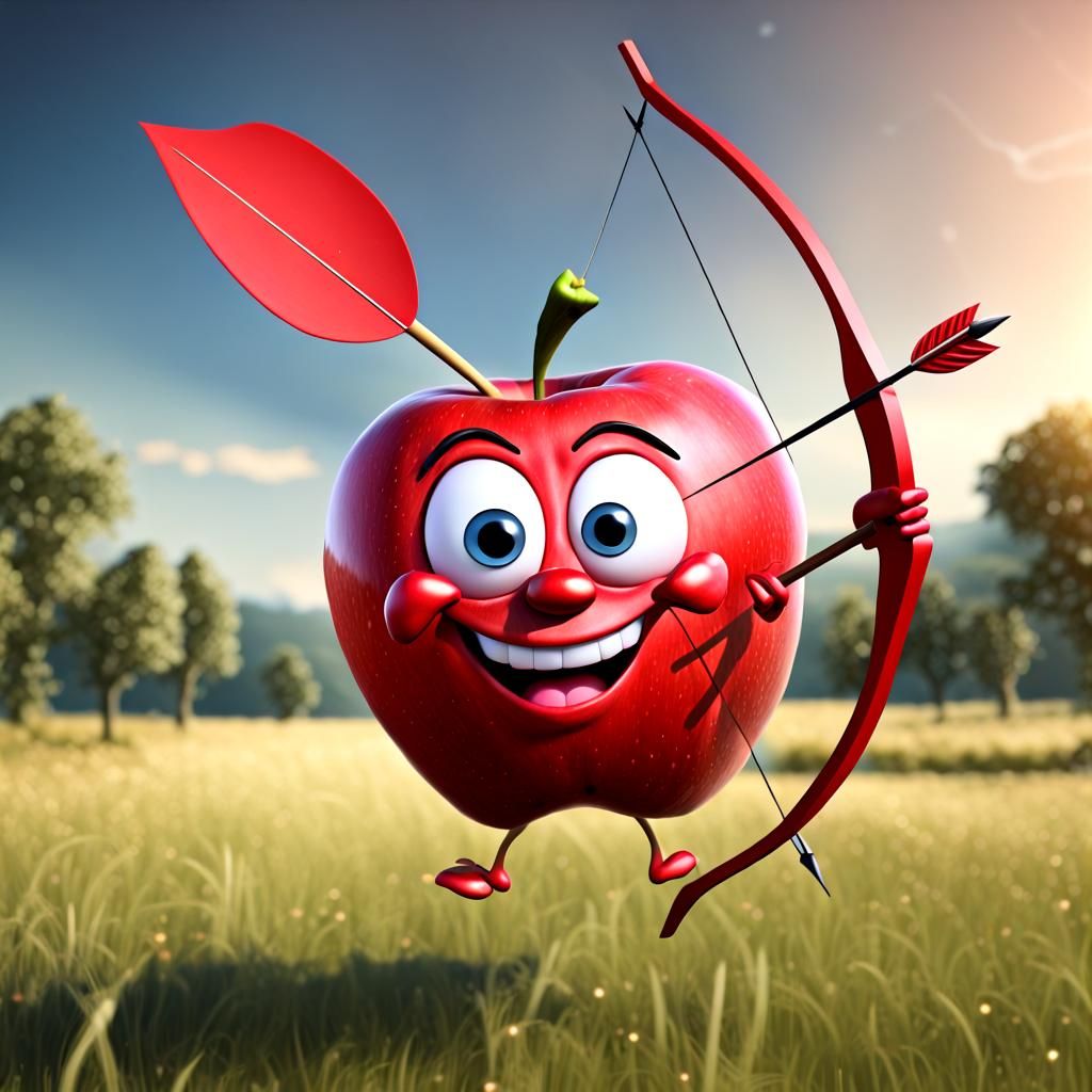 Happy Apple Archer in Cartoon 3D Field